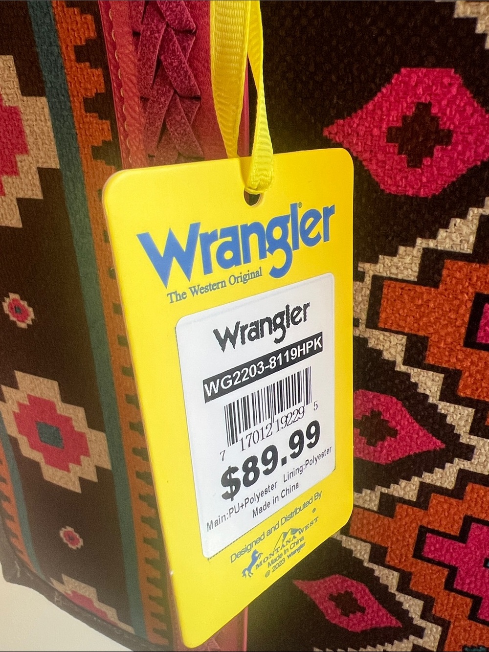 Wrangler Multicolor Aztec Tote with Pink Handles - Picture 2 of 5